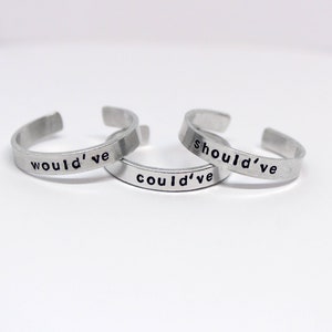 would&#39;ve, could&#39;ve, should&#39;ve hand stamped trio ring set