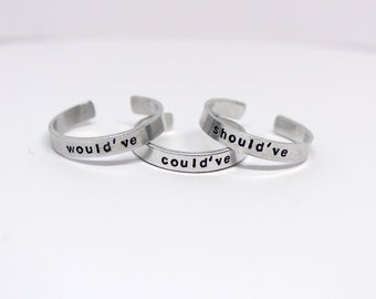 would've, could've, should've hand stamped trio ring set