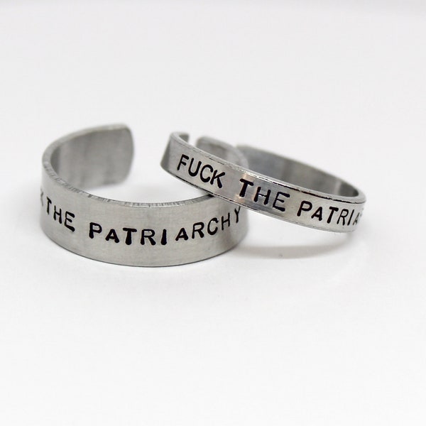 Hand Stamped Adjustable Ring | Fuck The Patriarchy Inspired Gift