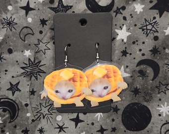 Waffle Sad Cat Earrings Stainless Steel hook or Clip-on