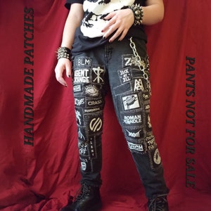Handmade Block Printed Punk Patches - Black Cotton Canvas
