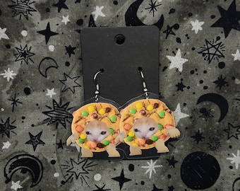 M&M Cookie Sad Cat Earrings Stainless Steel hook or Clip-on