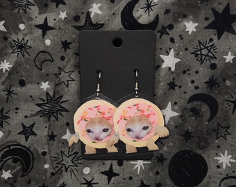 Lofthouse Cookie Sad Cat Earrings Stainless Steel hook or Clip-on