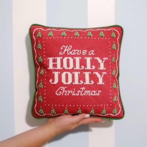 Merry Little Christmas Needlepoint Pillow