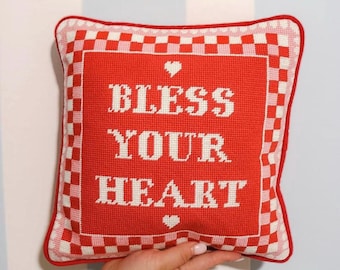 Red and Pink Bless Your Heart Needlepoint Pillow - Etsy
