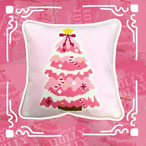 Dreaming of a Pink Christmas Needlepoint Pillow