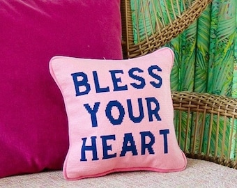 Bless Your Heart Needlepoint Pillow