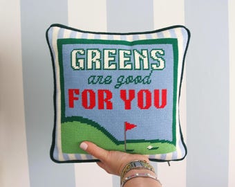 Cuscino da golf con ricamo a punto croce "Greens are Good for You"