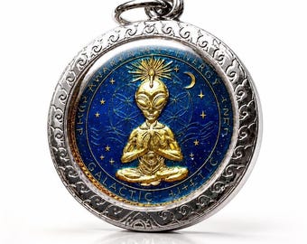 Alien UFO Coin Pendant: Thai Sacred Yant Amulet, Spiritual Protection Talisman