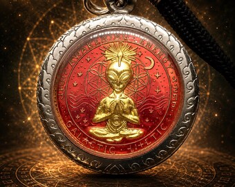 Amuleto OVNI único hecho a mano / Amuleto de la suerte para la prosperidad cósmica / Colgante extraterrestre de bronce sagrado tailandés