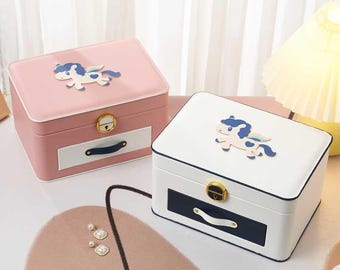 Jewellery Box for Women Girls with Drawers, Faux Leather Storage Case，Her Birthday/Christmas Gifts