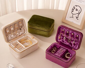 Velvet Jewellery Box, Women Travel Organiser Case, Wedding / Birthday Gift For Her