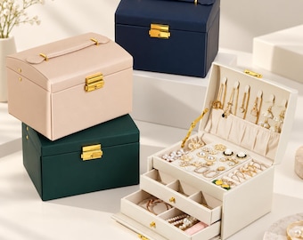 Personalised Jewellery Box for Women Girls with Drawers, Storage Organiser case, Gift for Her