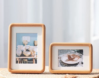 Solid Wood Picture Frame, Rustic Teak Beech Wood Photo Frame Size 7'' with Glass Cover, Housewarming Gift, Gift for Her/Him