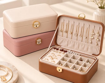 Personalized Jewellery Box with Lock for Women Girls, 2-Layer Stylish Storage Organizer Case, Gift for Her