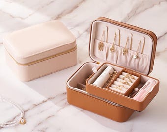 Personalised Jewellery Box for Women Girls, Travel Double Layer Organiser case, Gift for Her