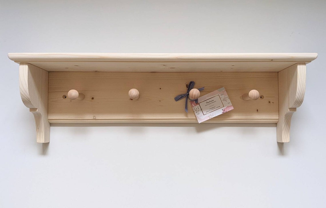 Solid Pine Shaker Peg Shelf Natural/ Unfinished Ready to Etsy UK