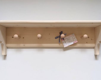 Solid pine shaker peg shelf- natural/ unfinished ready to paint (free delivery excludes NI, IOW etc please message me for a quote)