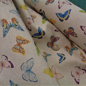 Butterfly  Fabric cotton rich linen look  canvas weight furnishing bags crafts sold per half metre 140cms wide