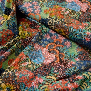 Cotton Fabric bright retro earthy floral/trees   100% cotton crisp feel dressmaking /crafts quilting  fabric 148cms wide  sold per metre