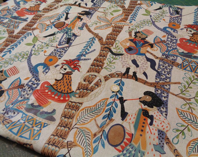Monkey Cloth Monkey Orchestra Fabric Vintage Look Ethica-tex Cotton Rich Linen Style ...