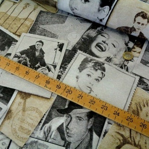 Hollywood Legends 1950's Marilyn James Dean   cotton rich  canvas weight furnishing bags crafts sold per half metre 140cms wide