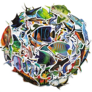 50 Stück Bunte Fische / Angeln / Fish Style Stickerbomb Aufkleber / Angeln Camping Fishing Style Sticker Set