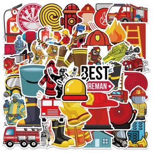 50 Stück Kinder Feuerwehr Style  / Fireman Firefighter Style Aufkleber Sticker /