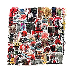 Conjunto de adesivos samurai vermelho estilo japonês, 65 peças, estilo samurai