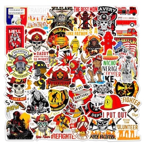 50 Stück Cartoon Firefighter / Feuerwehr / Feuerwehrmann Sticker Set Aufkleber