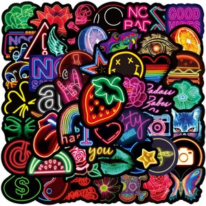 100 Stück New Fresh Cool Party Neon Style  Koffer Aufkeber - Sticker Set / Neon Bar Style Stickerbomb Aufkleber