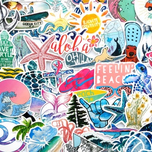 Pacote de 50 adesivos de bomba adesiva estilo praia de surf de verão/adesivos de mala para viagens, adesivos decorativos
