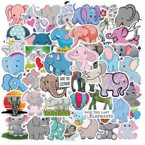 50 Stück Kinder Elefanten Tiere Style Aufkleber / sticker Set Elephant Cartoon Style Sticker Set