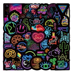 50 Stück Party Neon  / Neon Bar Style Stickerbomb Aufkleber