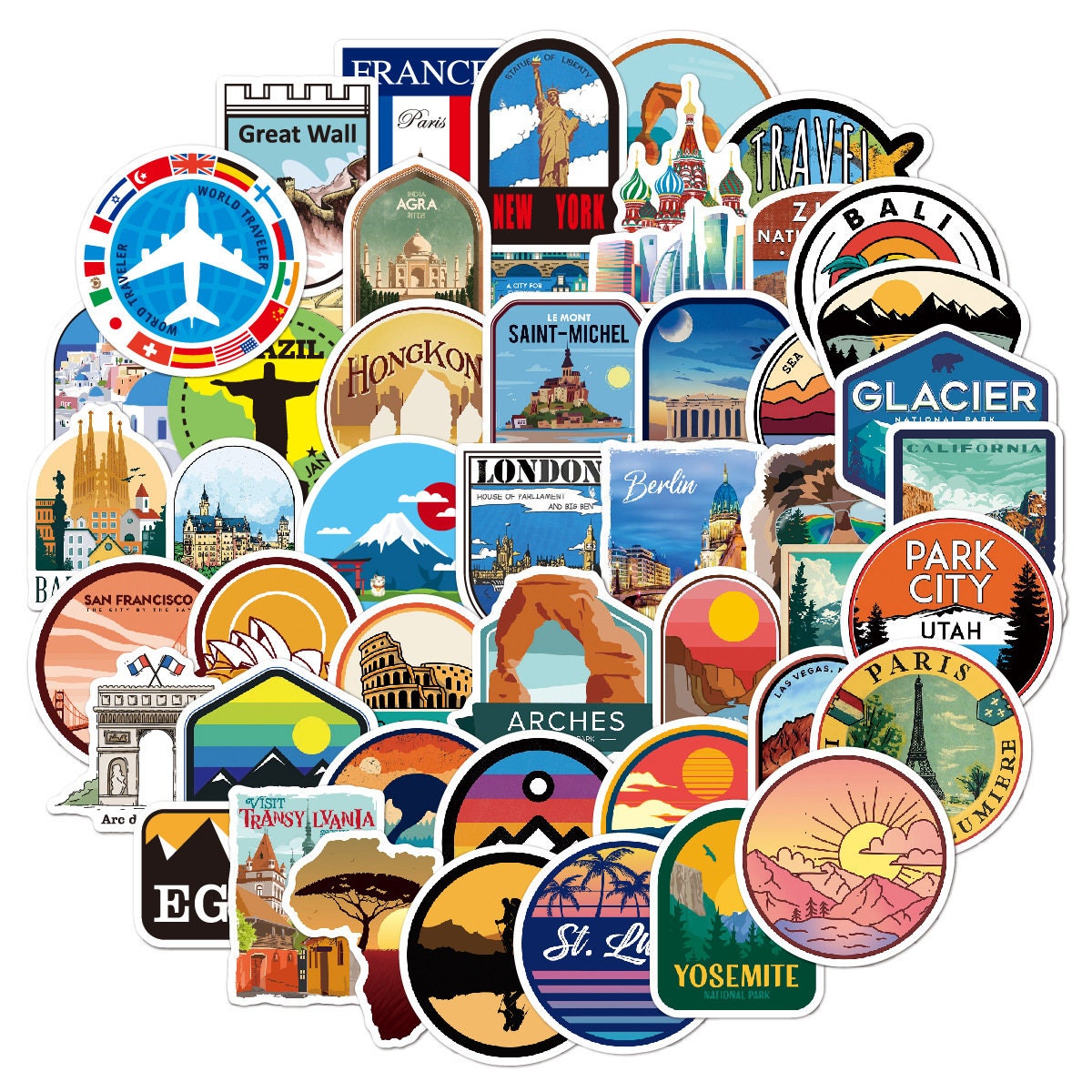 50pcs Travel Suitcase / Vacation Travel Case Sticker Set Travel Suitcase  Stickerbomb Set 