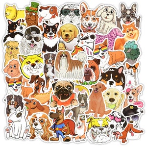 50 Stück Hunde Cartoon Dog Style Stickerbomb Aufkleber für Kids und Hundefans