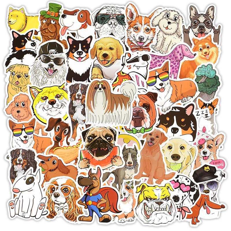 Cartoon-hundesammlung pose-hunde-welpenporträt-aufkleber flache