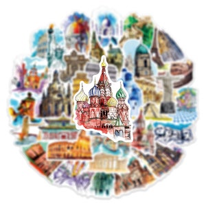 50 x Maleta de viaje Puntos de referencia Viajes por el mundo Estilo de vacaciones Stickerbomb Calcomanías Juego de pegatinas