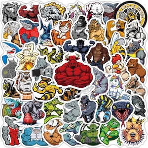 50 Stück Cartoon Muskel Tiere / Muscle Gym Animals Style Stickerbomb Aufkleber Fitness, No Pain No Gain Hardcore Animal Fitness