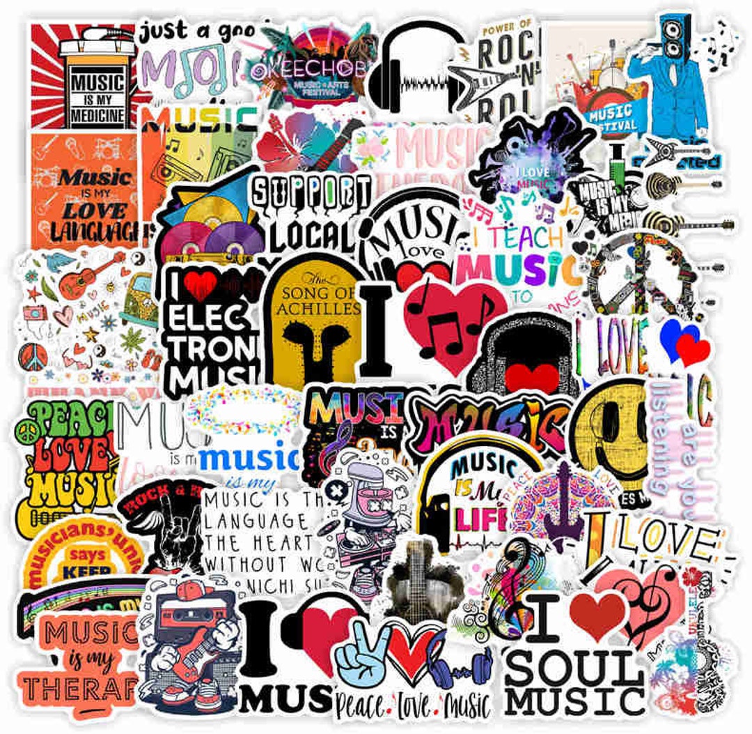 50 Stück Music Style, Stickerbomb / Aufkleber Love Music / Rock / Soul ...