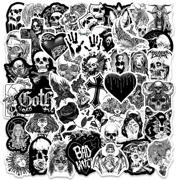 100 Stück Stickerbomb Black Gothic Style, / Black and White / Demonische Goth Aufkleber Sticker