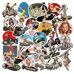50 Stück Retro  Sexy Bombshell Pin UP / PINUP Style Stickerbomb Aufkleber / Garage / Werkstatt Retro Pin Up Girls Military Chicks Sticker
