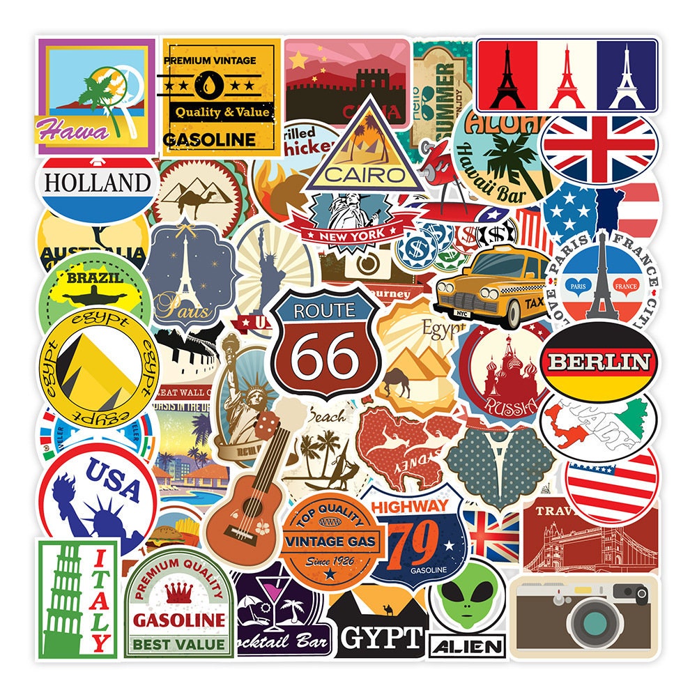 EUFFO Vintage Sticker Set 50 Stück Reise Aufkleber für Koffer