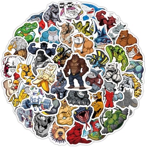 50 Stück Bodybuilding Cartoon Muskel Tiere / Muscle Gym Animals Style Stickerbomb Aufkleber Fitness, No Pain No Gain Hardcore Animal Fitness