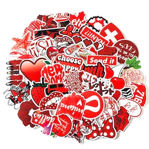 50 Stück Rote Mini Koffer Suitcase Aufkleber bis ca 5 Cm / Red Stickerbomb Set / Roter Stickerbomb Mix