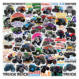 50 Stück Monster Truck Style Stickerbomb Aufkleber Cartoon Trucks für Kinder