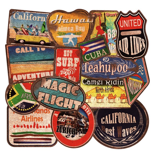 36 Stück Vintage Airline Style Große Reise / Koffer / Travel / Urlaub / Camping -  Style Aufkleber Stickerbomb Set