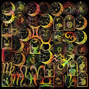100 x Transparent Golden Zodiac Sign Galaxy Divination Decal Super Style Stickerbomb Aufkleber Set