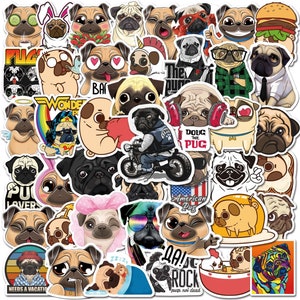 50 Stück Cute Dog Pug / Mops Hunde Style Stickerbomb Aufkleber für Kids