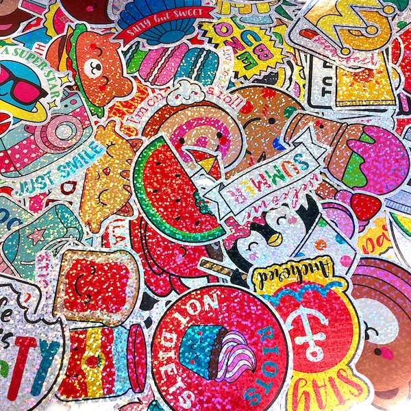 100 Stück Aufkleber für Kinder  / Special Glitzer Aufkleber Set Summer Good Vibes Aufkleber / Animal Stickerbomb